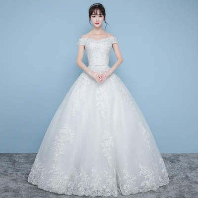 婚纱礼服2018新款简约新娘结婚一字肩韩版拖尾公主梦幻齐地显瘦女