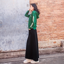鱼余2018女装韩版连帽卫衣女秋装绿色休闲时尚套装长裙两件套潮图片