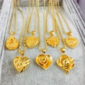 仿真黄金色锁骨项链女爱心吊坠沙金色欧币结婚镀金饰品不掉色 新款
