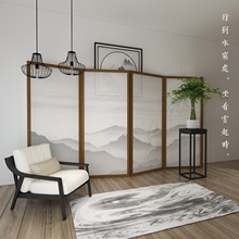 办公卧室守菊燮量烧鄣移动半透山水 新中式屏风隔断客厅时尚