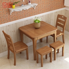 全实木餐桌椅组合 可伸缩折叠餐桌4人家用饭桌拉伸小户型橡木餐台