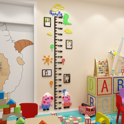 佩奇卡通测量身高贴装饰儿童房间卧室幼儿园墙面3d立体墙贴画贴纸