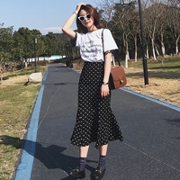 Ever studio定制 2018春夏季新款复古鱼尾裙雪纺波点包臀半身裙女
