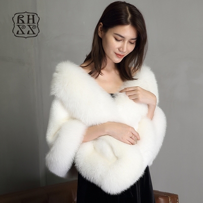 女装进口整貂结婚新娘水貂披肩皮草外套女士狐狸毛领坎肩裘皮披风