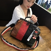 竖条百搭彩带单肩斜挎包双肩包 潮流女士手提包 休闲女包2018新款