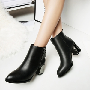 高跟真皮粗跟马丁靴