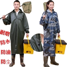 秋冬连帽防水防油加长款工作服皮衣大褂耐磨防尘服摩托电瓶车雨衣