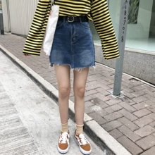 q0304 百搭小高腰显高显腿长不对称牛仔短裙 自留款 YUKI小树家