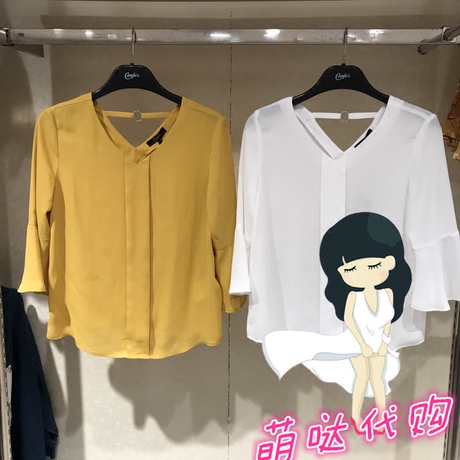 拉夏贝尔candie‘s2018春装新款国内正品代购雪纺上衣V领30081590商品大图