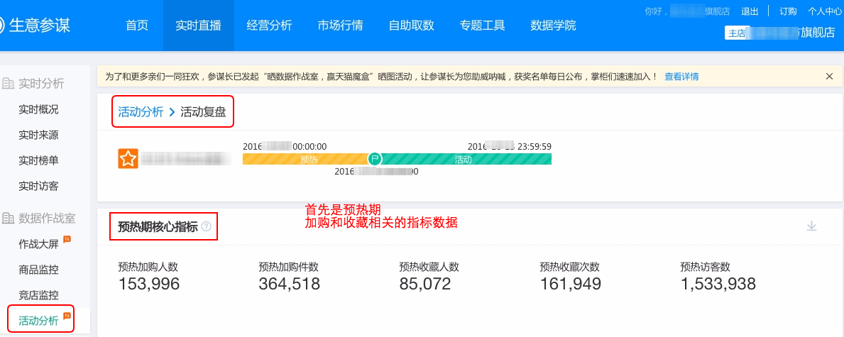 【双12复盘用生意参谋数据作战室】预热期和活动期效果全权掌握！