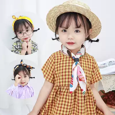 Boutique children's headwear hair belt with variable silk scarf small square scarf female Korean Princess summer scarf spring and autumn thin scarf