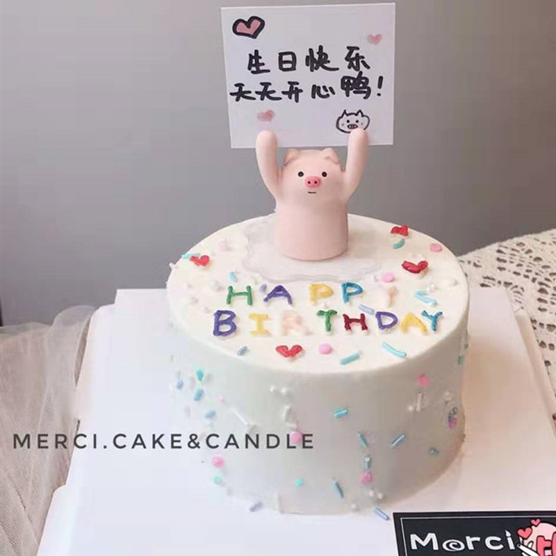 Tanabata Valentine's Day cake decoration Net red confession raise a card raise a hand Pig ornament handwritten paper card message clip plug-in