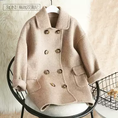 Boys double-sided cashmere coat 2021 autumn and winter new middle and large children's baby wool coat girls wool coat tide