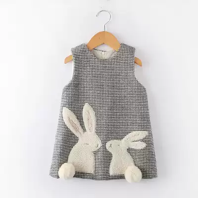 Girls dress autumn and winter New Korean version of children's foreign style woolen vest dress baby thick warm plaid winter dress