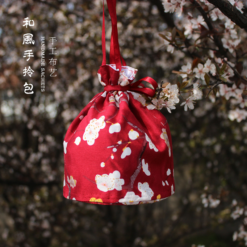 Handmade cherry blossom style tote bag Classical Tokyo kimono handbag Court style cloth Hanfu clothing bag