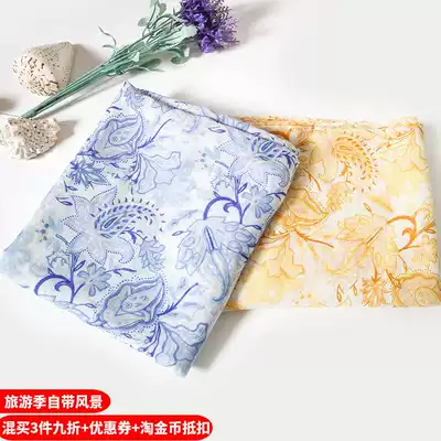Japanese original single goods scarf women's blue lemon yellow refreshing simple all-match retro ethnic shawl scarf
