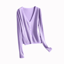 Thin ice silk knitwear women's cardigan short V-neck taro purple summer air conditioner