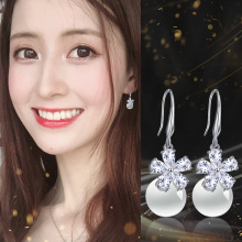 S925 pure Tremella hook not easily allergic Earrings Flower temperament Hook Earrings Flower Petals