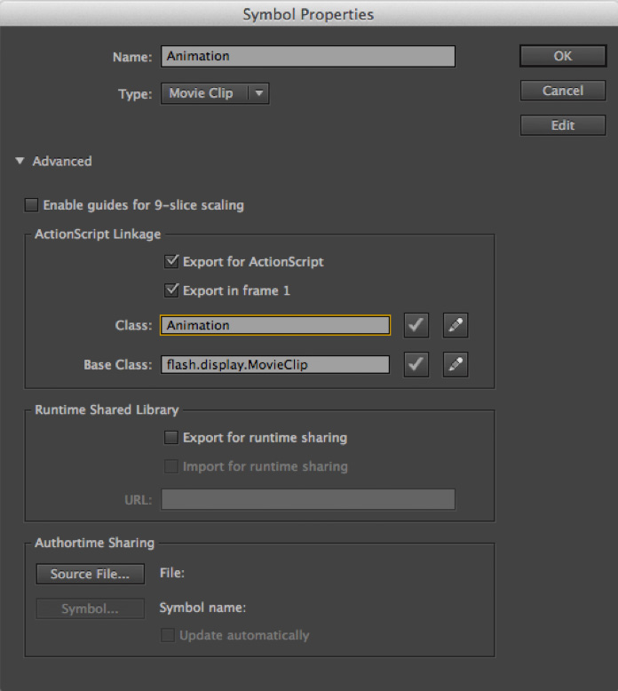 Export main animation for ActionScript