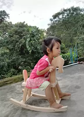 Small pure solid wood rocking horse Baby Balance training Chair Car 3 puzzle week 2 years old dual use can gnaw birthday gift