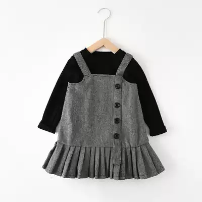 Girls Net red set autumn winter clothing 2021 New Korean version of foreign style children's set baby woolen dress two-piece