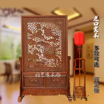 Chinese screen solid wood carving floor-to-ceiling screen seat screen vertical plug-in screen living room entrance entrance partition double-sided carving