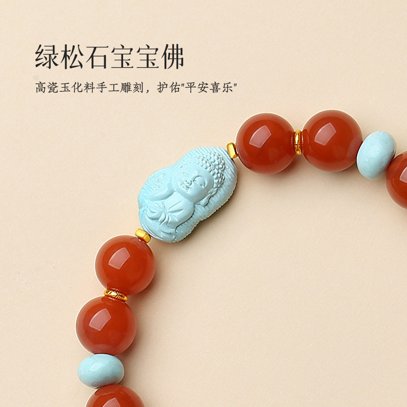 清時代 瑪瑙松石紅寶 彫 多寶手串極細工 手彫り 裝身具 古賞物 中国古