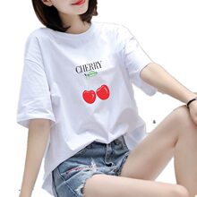 Summer women's cotton T-shirt women's short sleeve bottoming shirt loose casual white print large