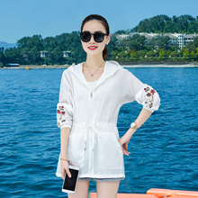 Sunscreen women's medium long thin coat summer 2019 new embroidered long sleeve ventilation