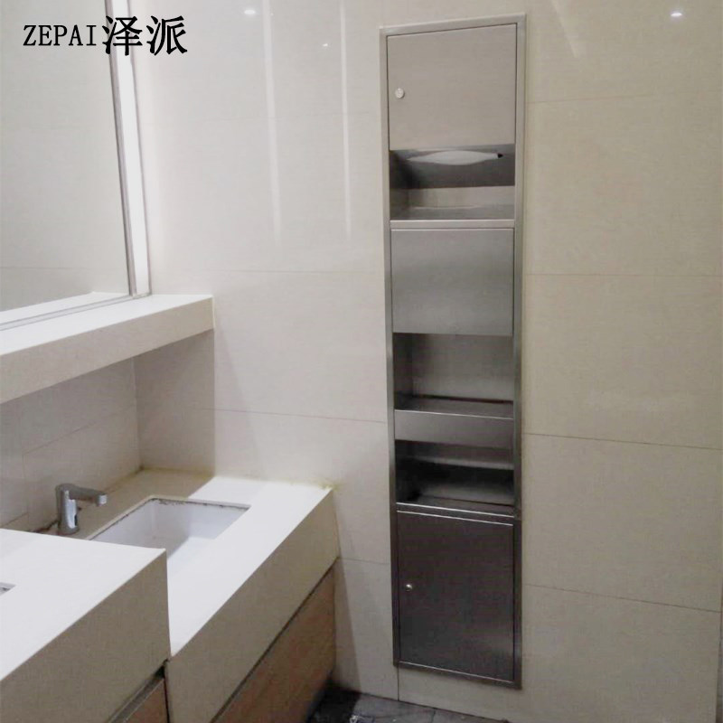Stainless steel three-in-one toilet paper box with hand dryer trash can Toilet paper rack Toilet paper box Embedded wall type All