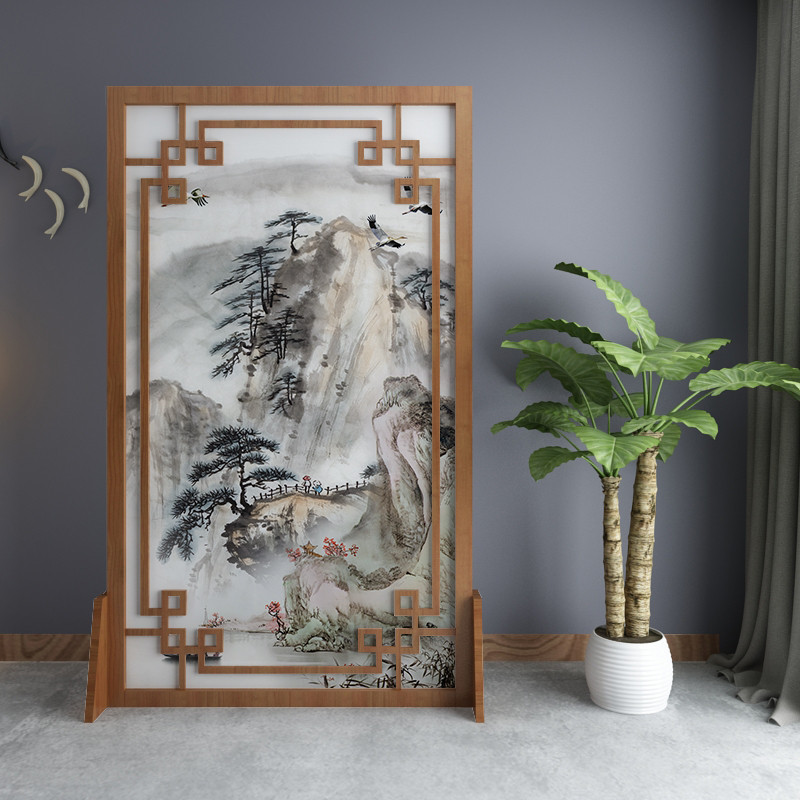 Chinese screen partition Living room entrance Solid wood translucent landscape hotel office solid wood custom seat screen