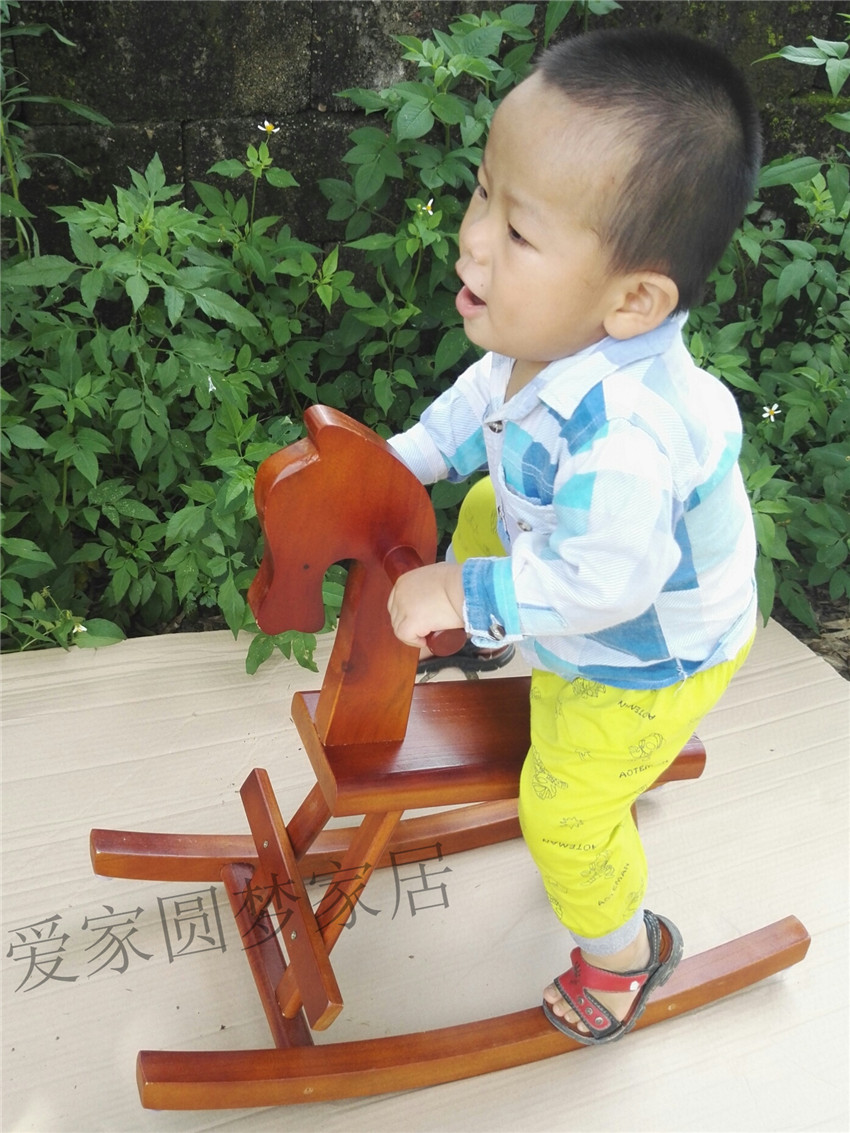 Baby solid wooden children rocking horse chair toy stroller large dual-use combination Kindergarten New Year gift