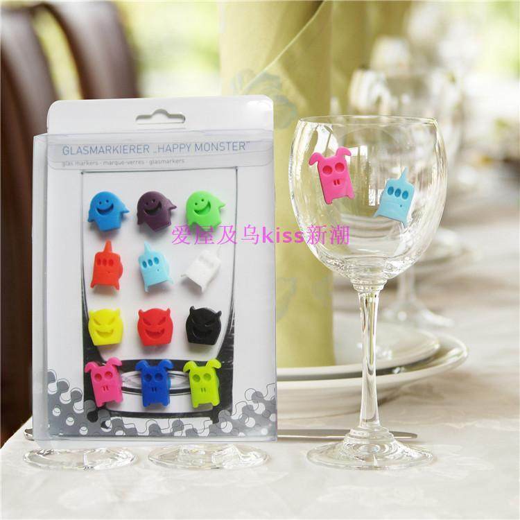 Hot selling silicone expression wine cup Sucker cup sticker Special party red wine cup marker Cartoon shape cup recognizer