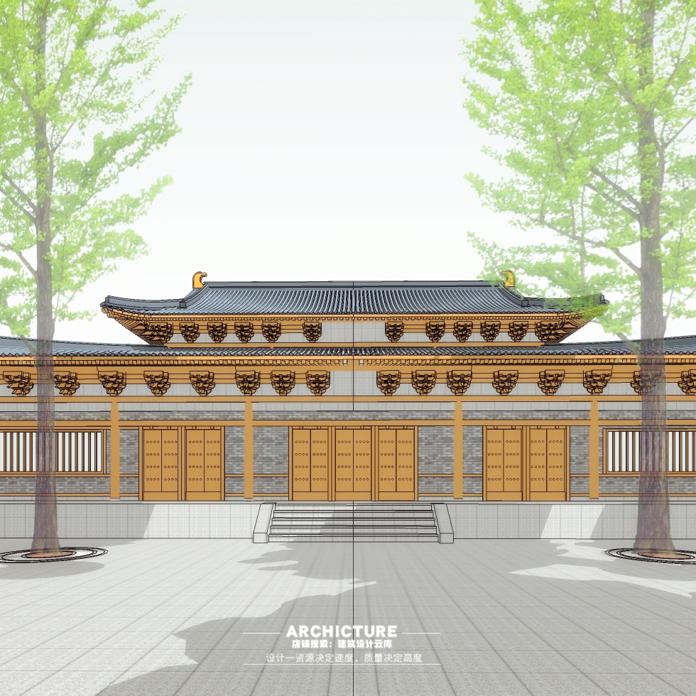 仿古中式坡屋顶古庙设计SU模型，还原千年建筑灵魂✨