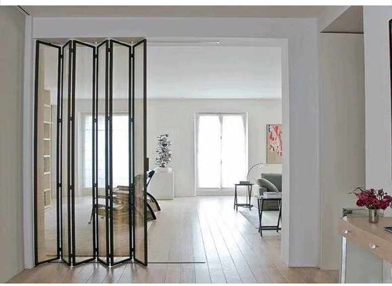 Trackless balcony folding door Very narrow frame living room titanium magnesium alloy glass partition Home kitchen sliding door sliding door