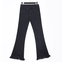 2020 new spring black micro pull jeans women's high waist elastic show high show thin 9 points